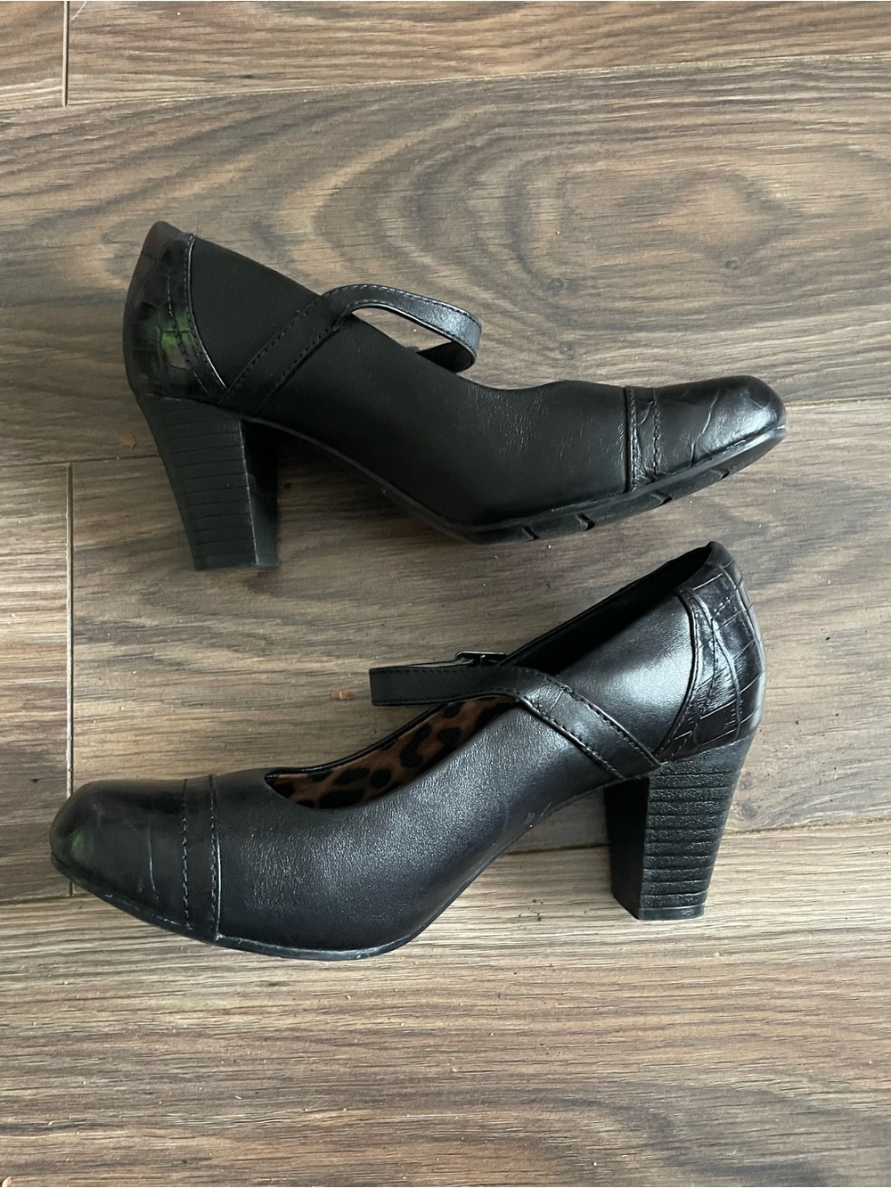 Clarks Black Mary Jane Block Heel Pumps